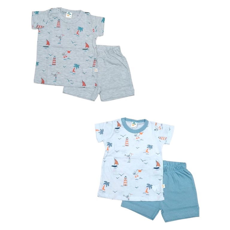 Pijama bb remera playa y short. Naranjo