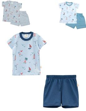 Pijama bb remera playa y short. Naranjo