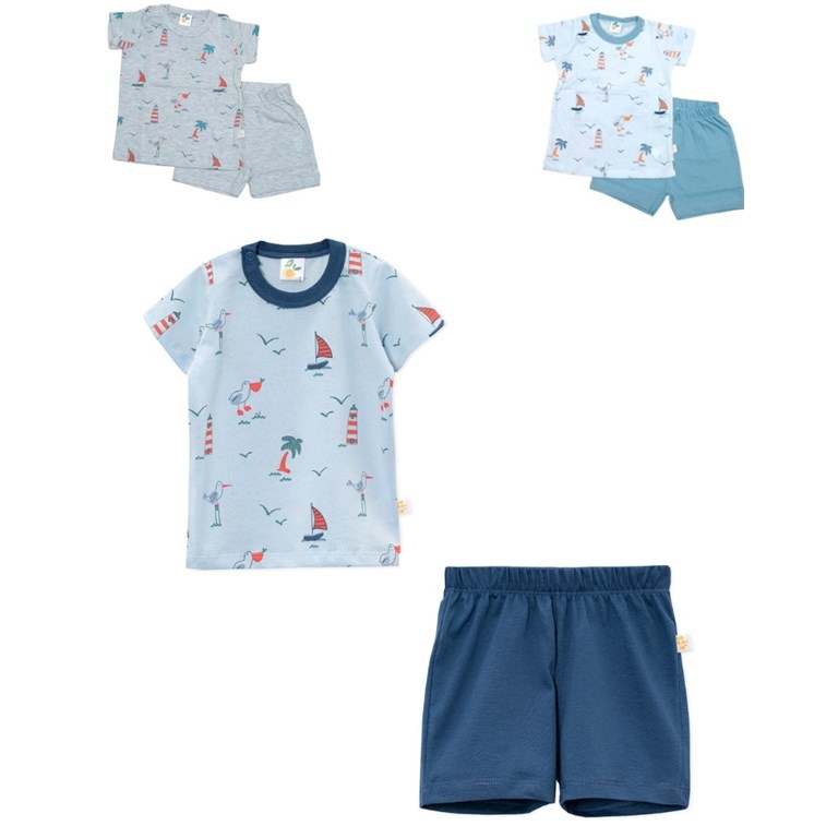 Pijama bb remera playa y short. Naranjo