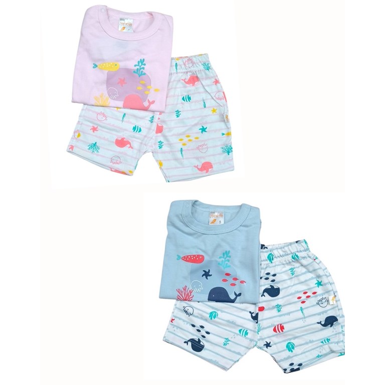 CONJUNTO PIJAMA REMERA MANGA CORTA Y SHORT ESTAMPADOS FRUTAS NARANJO