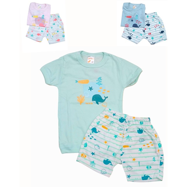 CONJUNTO PIJAMA REMERA MANGA CORTA Y SHORT ESTAMPADOS FRUTAS NARANJO