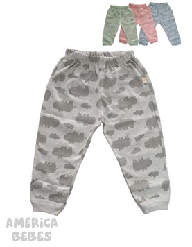 PANTALON ALGODON CON PUÑO PARA BEBES ESTAMPADO NUBES NARANJO