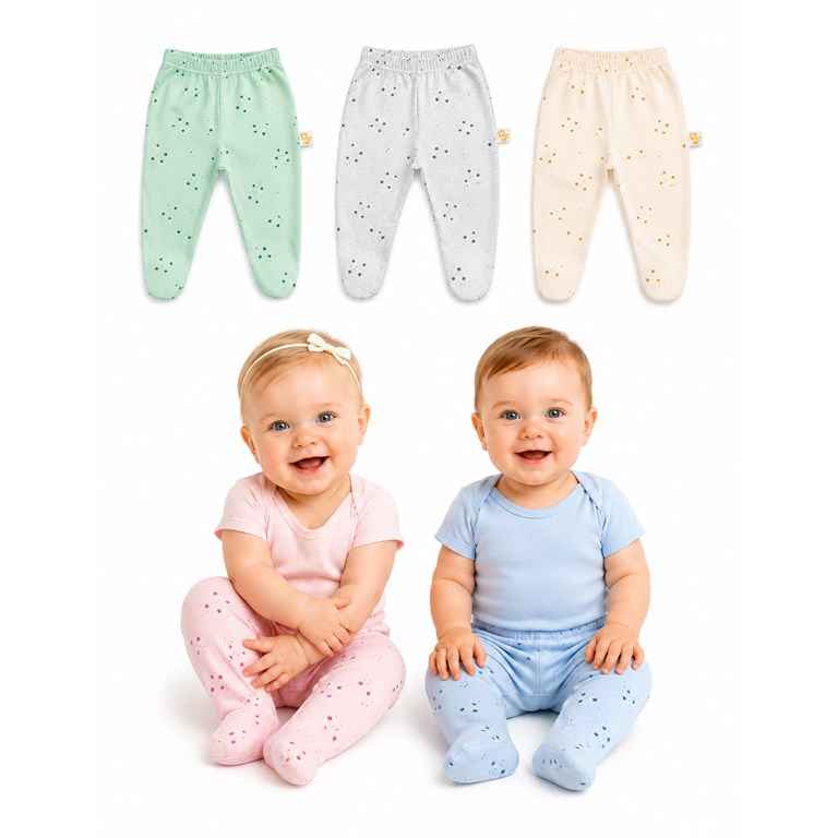 MEDIO OSITO ESTAMPADO NUBES ANIMALITOS HOJAS NARANJO