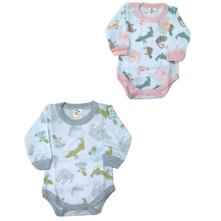 BODY MANGA LARGA PARA BEBE ESTAMPADO ANIMALITOS NARANJO