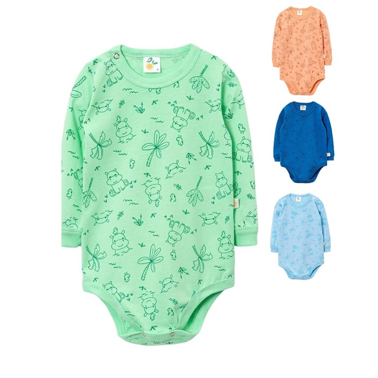 BODY MANGA LARGA PARA BEBE ESTAMPADO ANIMALITOS NARANJO