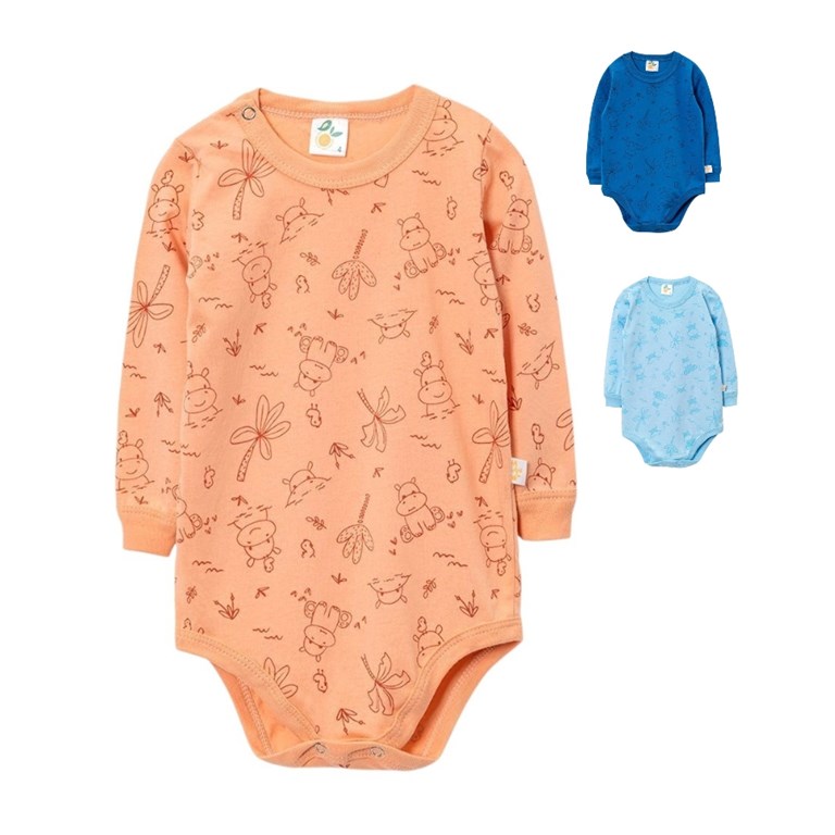 BODY MANGA LARGA PARA BEBE ESTAMPADO ANIMALITOS NARANJO