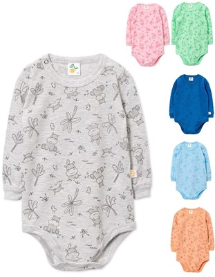 BODY MANGA LARGA PARA BEBE ESTAMPADO ANIMALITOS NARANJO