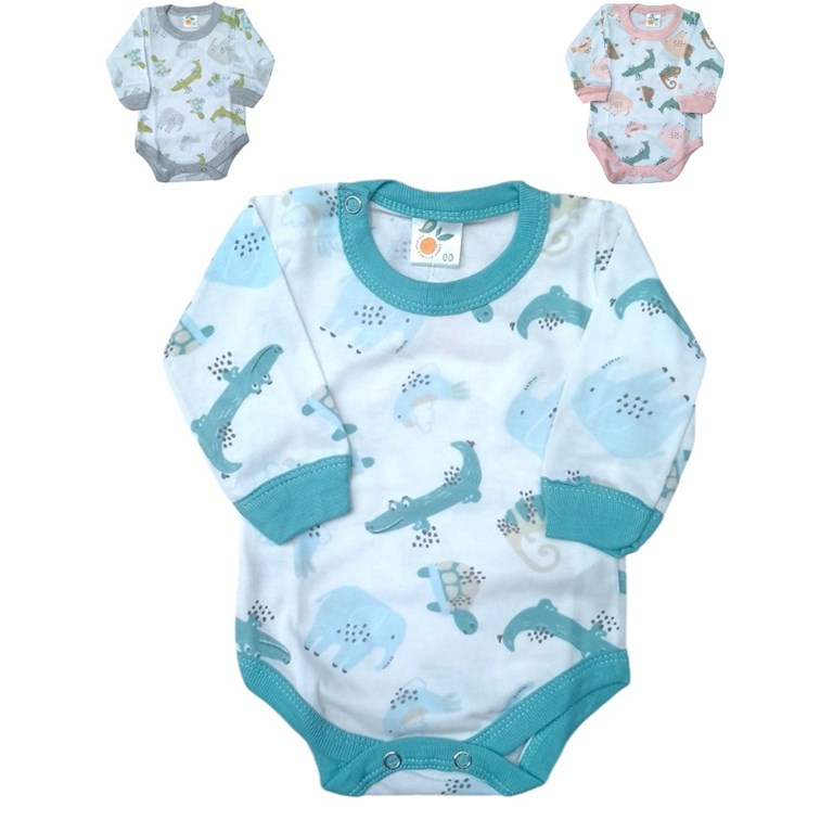 BODY MANGA LARGA PARA BEBE ESTAMPADO ANIMALITOS NARANJO