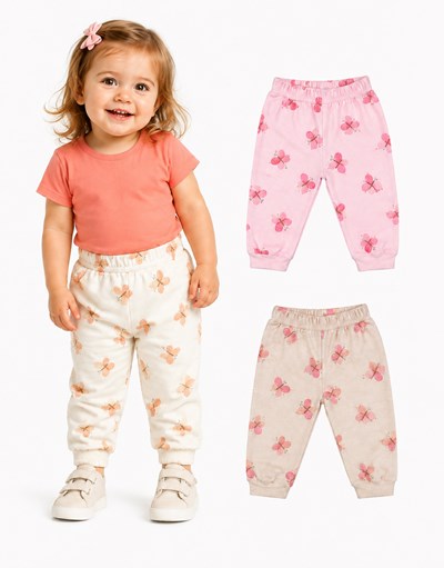 PANTALON PARA BEBA ESTAMPA MARIPOSAS. NARANJO
