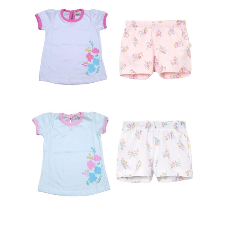 Pijama remera c/estampa y short flores. Naranjo