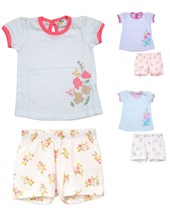 Pijama remera c/estampa y short flores. Naranjo