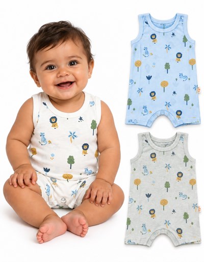 Body short sin manga bebe estampado. Naranjo