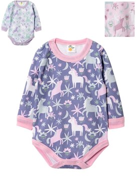 BODY BEBA MANGA LARGA INTERLOCK ESTAMPADO. NARANJO