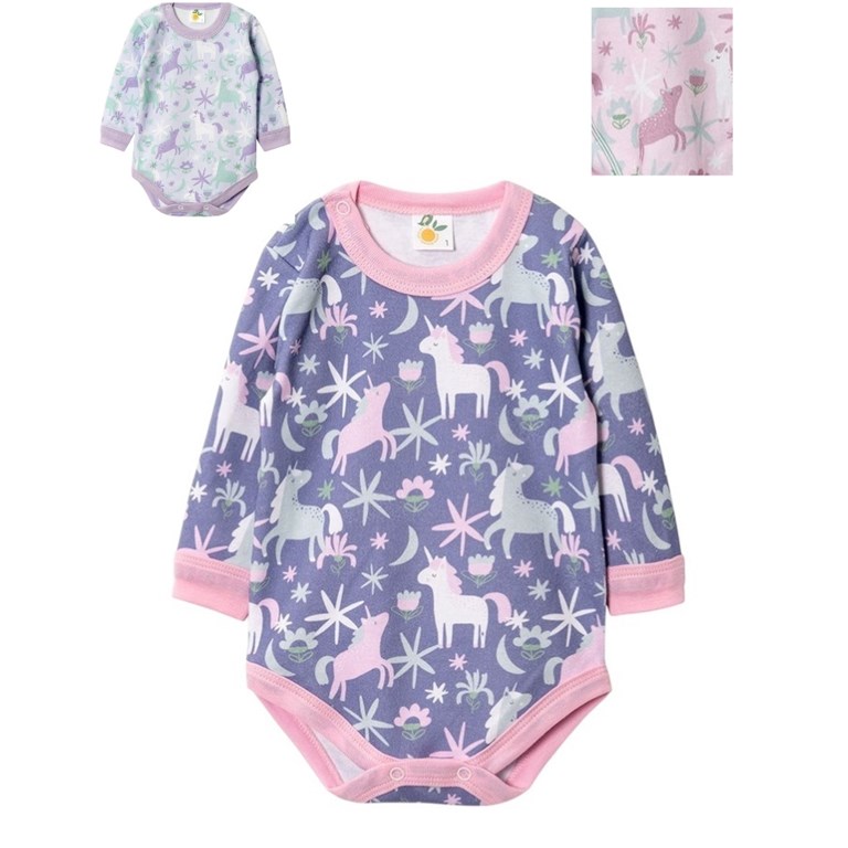 BODY BEBA MANGA LARGA INTERLOCK ESTAMPADO. NARANJO