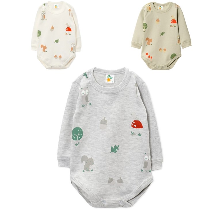 BODY MANGA LARGA PARA BEBE ESTAMPADO UNISEX VARIOS COLORES NARANJO