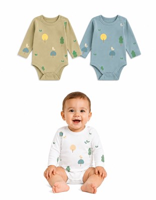 BODY MANGA LARGA PARA BEBE ESTAMPADO UNISEX VARIOS COLORES NARANJO