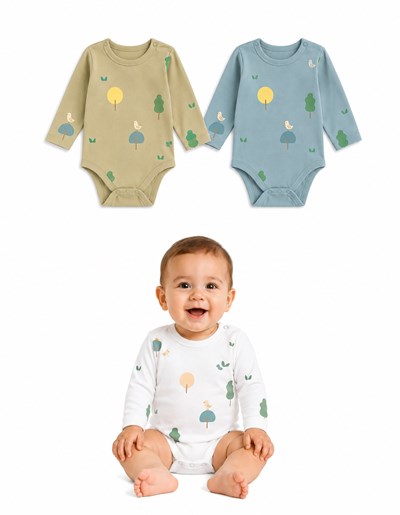 BODY MANGA LARGA PARA BEBE ESTAMPADO UNISEX VARIOS COLORES NARANJO