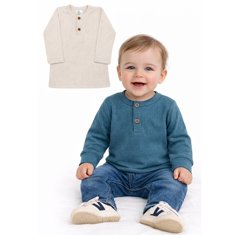 Remera bebe manga larga con boton.Naranjo