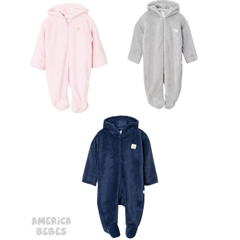 ENTERITO CON CAPUCHA Y OREJITAS PIECITOS FLEECE LISO PARA BEBE UNISEX NARANJO