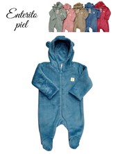 ENTERITO CON CAPUCHA Y OREJITAS PIECITOS FLEECE LISO PARA BEBE UNISEX NARANJO