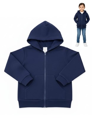 CAMPERA CON CIERRE Y CAPUCHA FRISA AZUL NARANJO