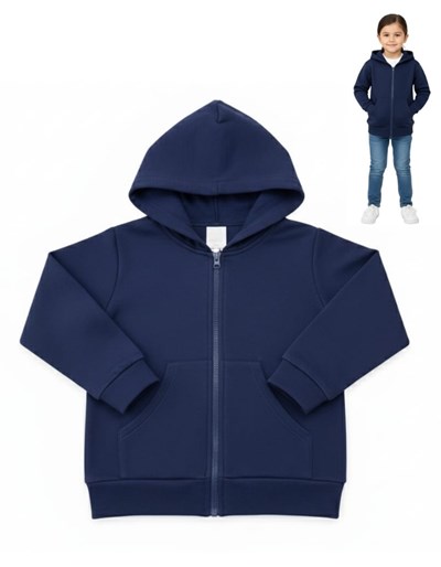 CAMPERA CON CIERRE Y CAPUCHA FRISA AZUL NARANJO