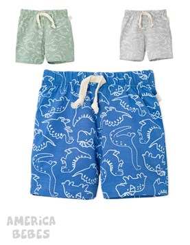 SHORT C/CORDON ESTAMPADO.DINOSAURIOS NARANJO