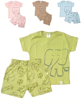 PIJAMA PARA BEBE VARON ALGODON CORTO REMERA Y SHORT ESTAMPADO DINOSAURIOS NARANJO