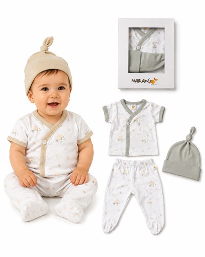 AJUAR BATITA  MEDIO OSITO  Y GORRITO. NARANJO