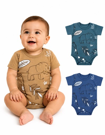 BODY PARA BEBE MANGA CORTA ALGODON CON FULL ESTAMPA JIRAFA NARANJO