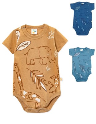 BODY PARA BEBE MANGA CORTA ALGODON CON FULL ESTAMPA JIRAFA NARANJO