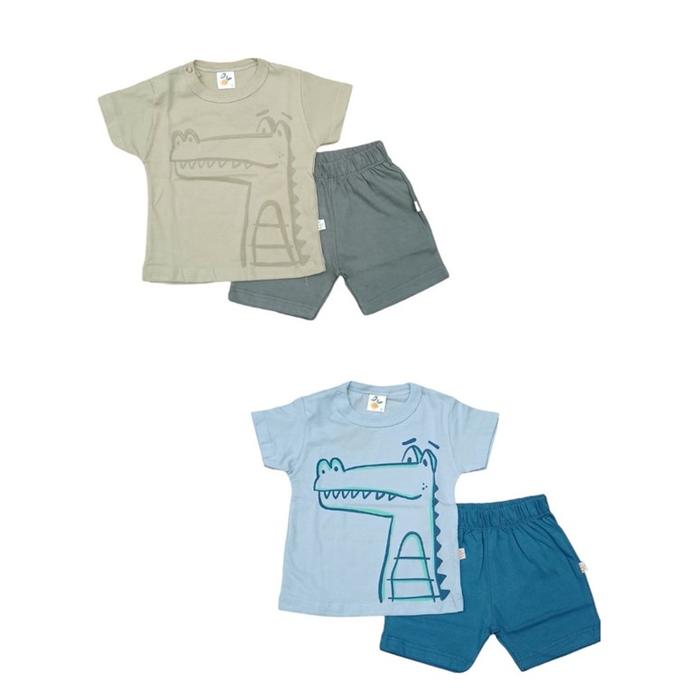 CONJUNTO BEBE REMERA M/C ESTAMPADA PALMERAS Y SHORT. NARANJO