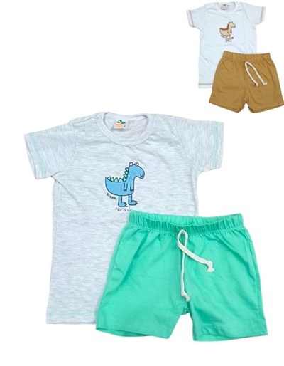 CONJUNTO BEBE REMERA M/C ESTAMPADA PALMERAS Y SHORT. NARANJO