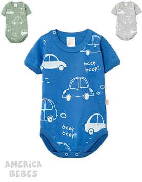 BODY MANGA CORTA ALGODON PARA BEBE VARON ESTAMPADO AUTOS NARANJO
