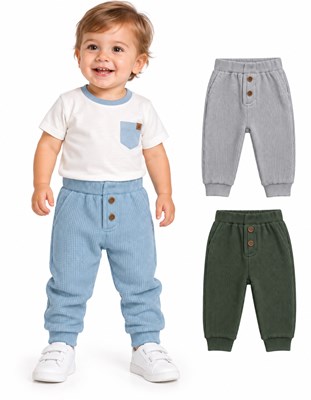PANTALON BEBE EN WAFFLE CON BOTONES. NARANJO