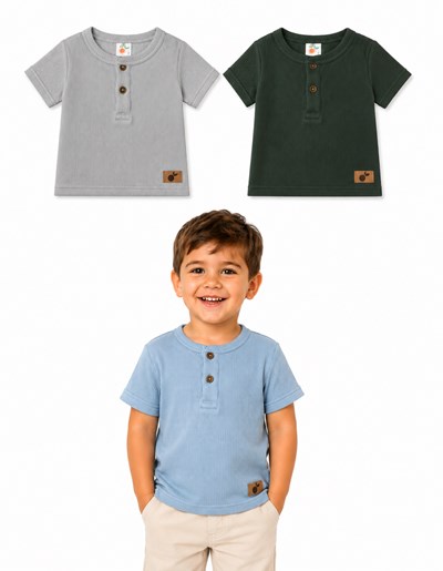 REMERA MANGA CORTA EN WAFFLE CON BOTONES PARA BEBE. NARANJO