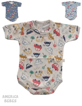 BODY MANGA CORTA ALGODON PARA BEBES ESTAMPADO AUTITOS NARANJO
