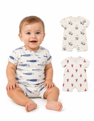 Enterito Bebe Manga Corta Jersey Estampado. Naranjo