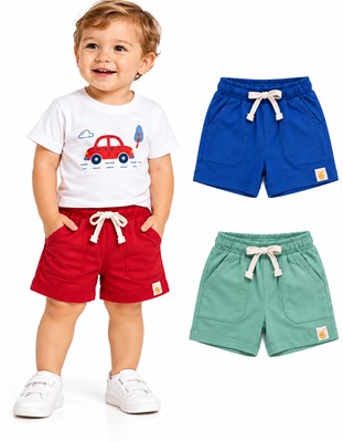 SHORT BEBE CON BOLSILLOS Y CORDON. NARANJO