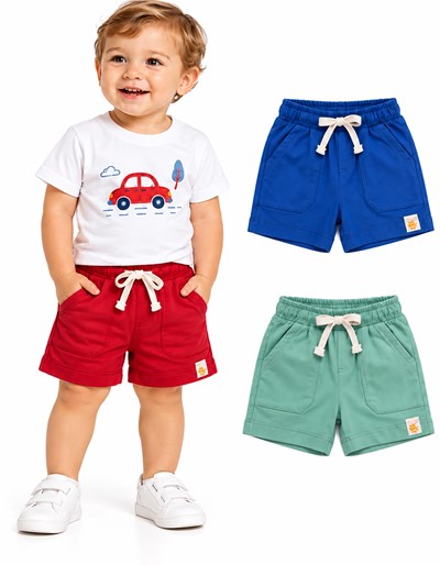 SHORT BEBE CON BOLSILLOS Y CORDON. NARANJO