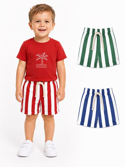 SHORT BEBE EN RUSTICO RAYAS VERTICAL. NARANJO