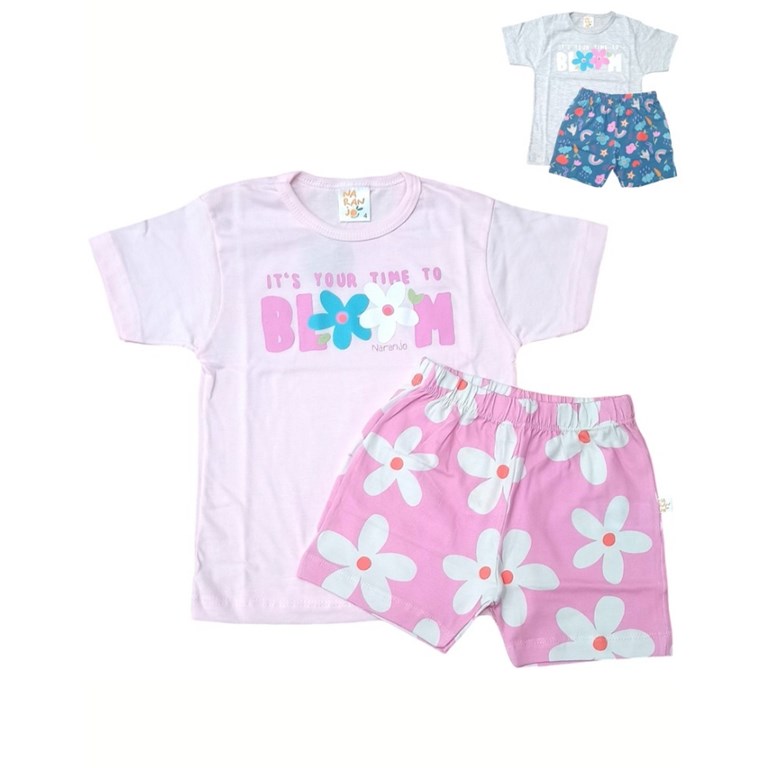 conjunto remera manga corta y short de algodon naranjo