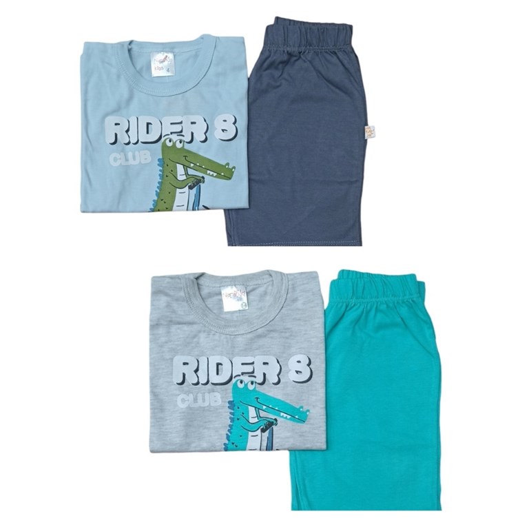 Pijama nene remera con estampada y short liso. Naranjo