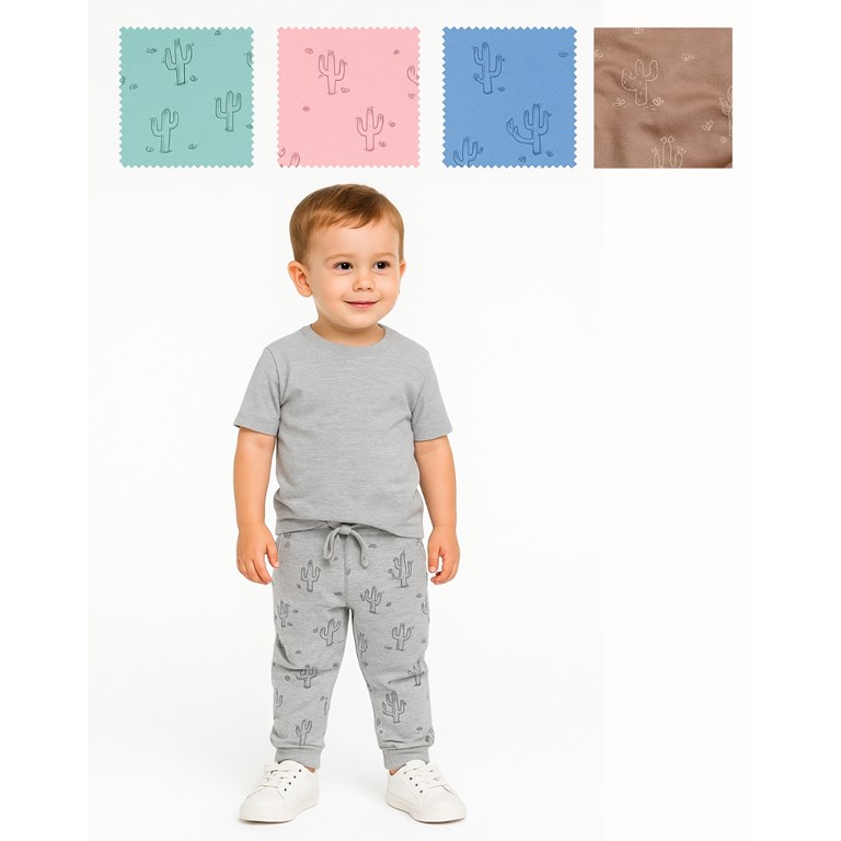 PANTALON RUSTICO CON PUÑO Y LAZO AJUSTABLE ESTAMPADO PALMERAS PARA NIÑO NARANJO