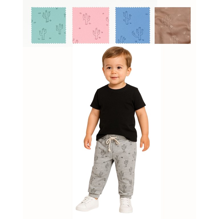 PANTALON RUSTICO CON PUÑO Y LAZO AJUSTABLE ESTAMPADO PALMERAS PARA NIÑO NARANJO
