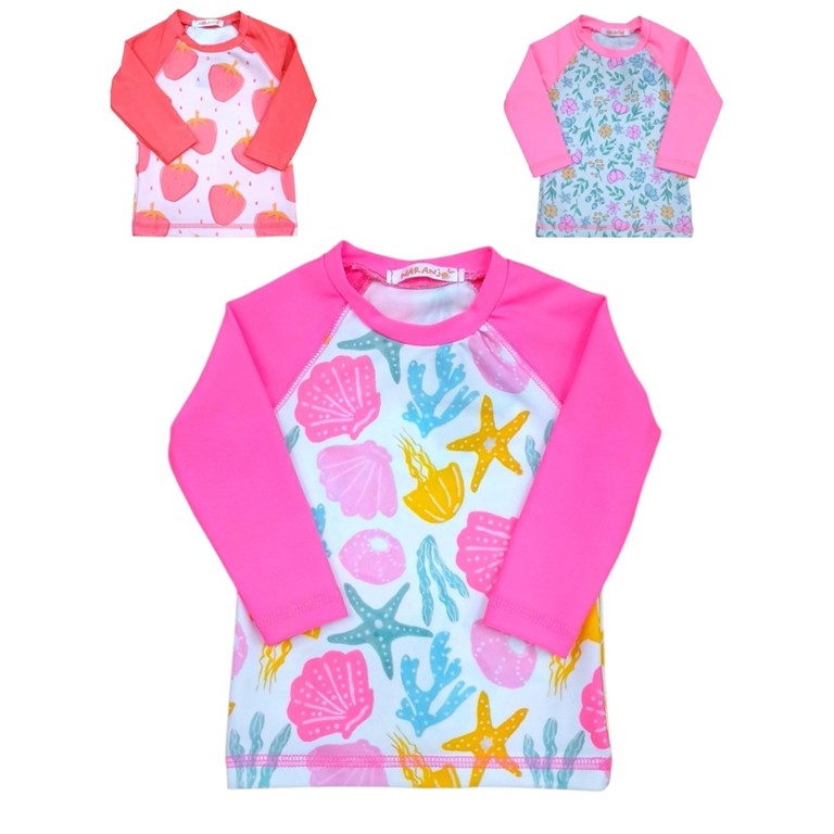 Remera agua manga larga combinada beba. Naranjo