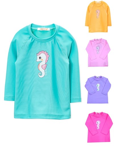 remera uv +50 manga lisa con estampa central bebe naranjo