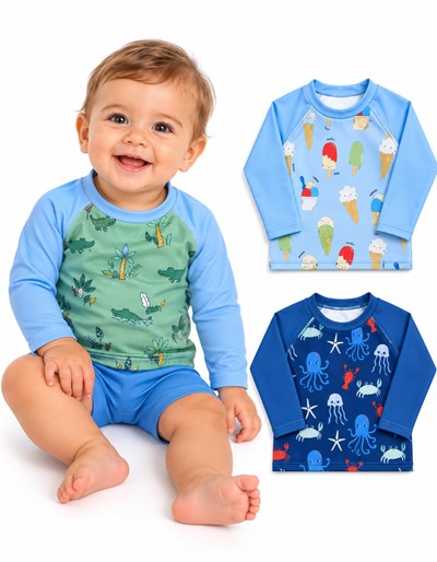 REMERA BEBE UV+50 MANGA LARGA COMBINADA. NARANJO