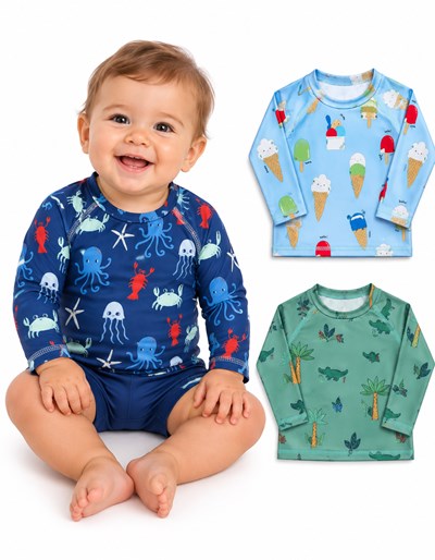 REMERA BEBE UV+50 MANGA LARGA ESTAMPADA. NARANJO