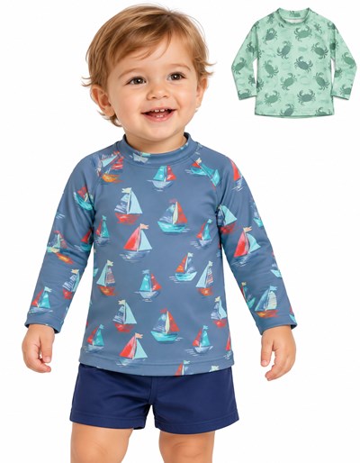 REMERA BEBE UV+50 MANGA LARGA ESTAMPADA. NARANJO
